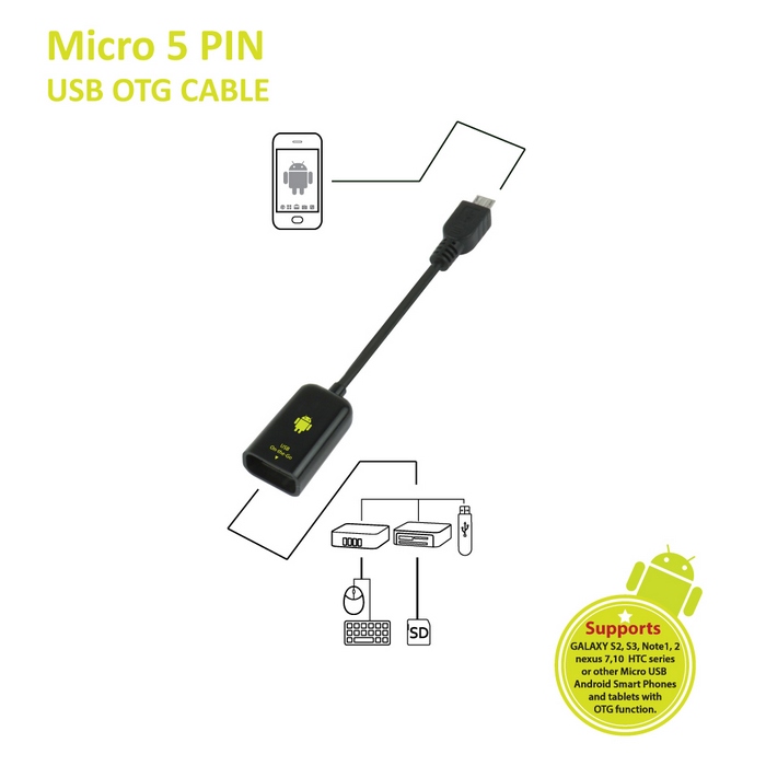 Mbeat micro 5 pins to USB On The Go cable for Galaxy Smartphone & Android