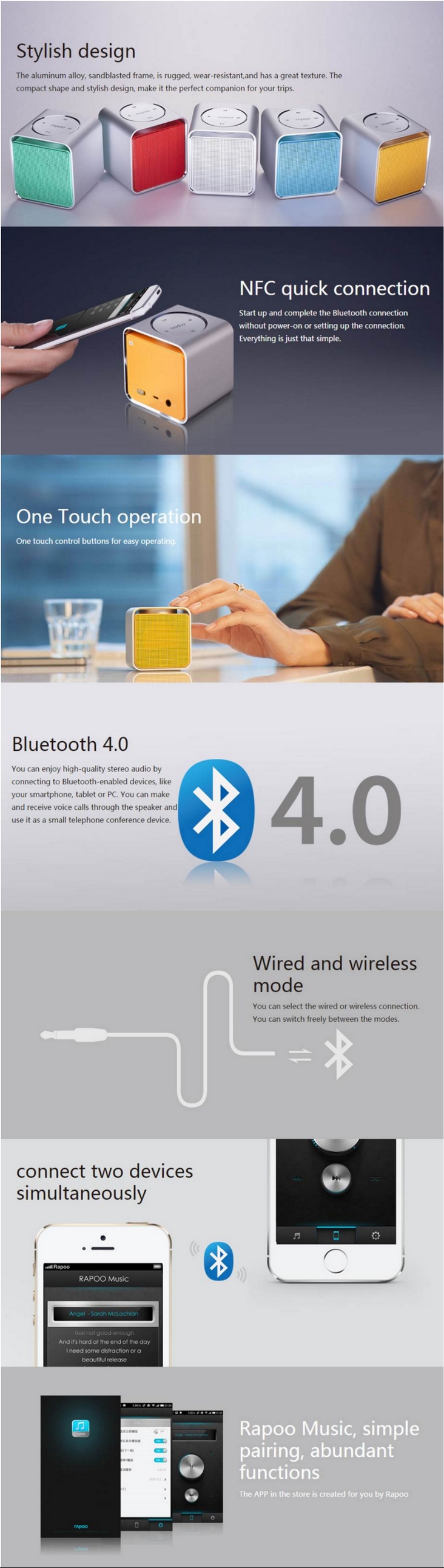 Rapoo A300 Bluetooth Mini NFC Speaker - Gold
